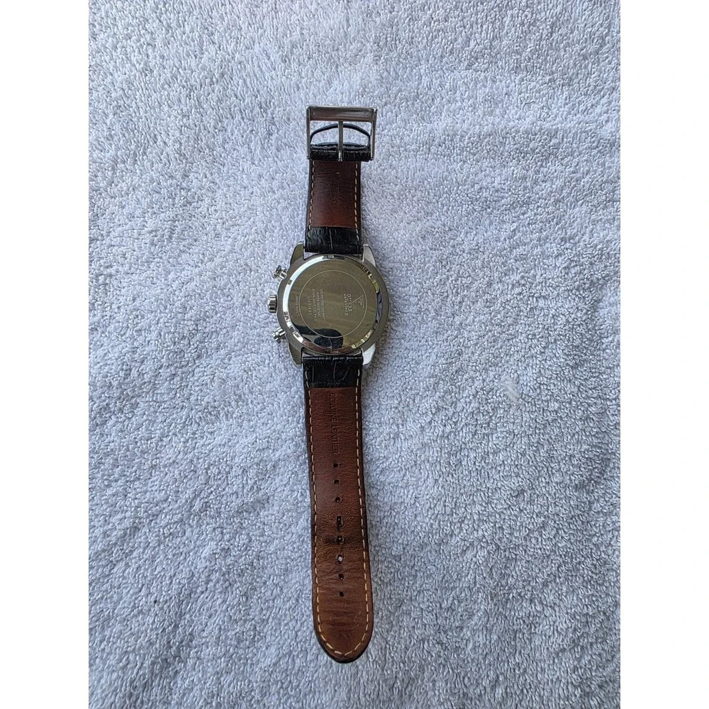 Guess Waterpro Chronograph Mens Watch Black Leather Strap U16518G2 100M Stainles